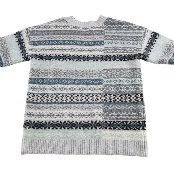 Loft Womens Fair Isle Sweater Medium White/Blue/Grey - Picture 5 of 6